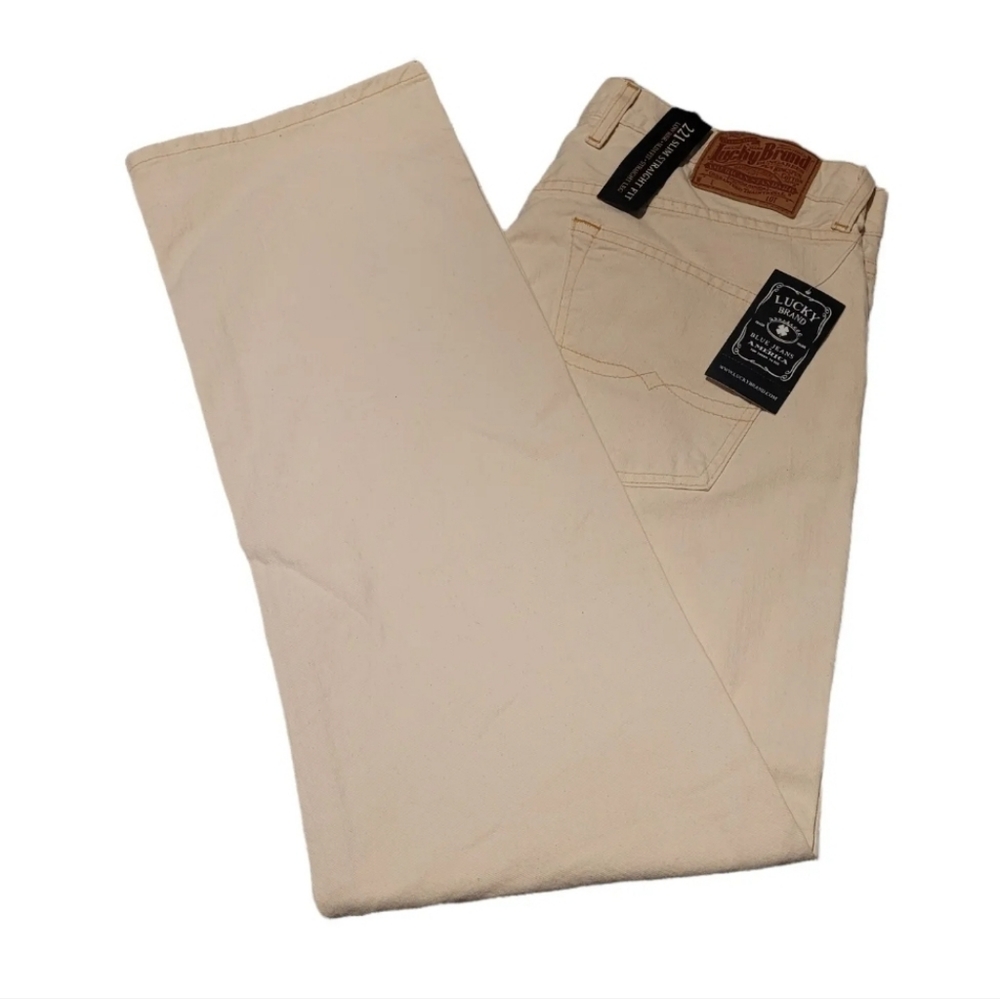 LUCKY BRAND Men's Size 34x32 221 Slim Straight Button Fly Jeans Off White/Ivory